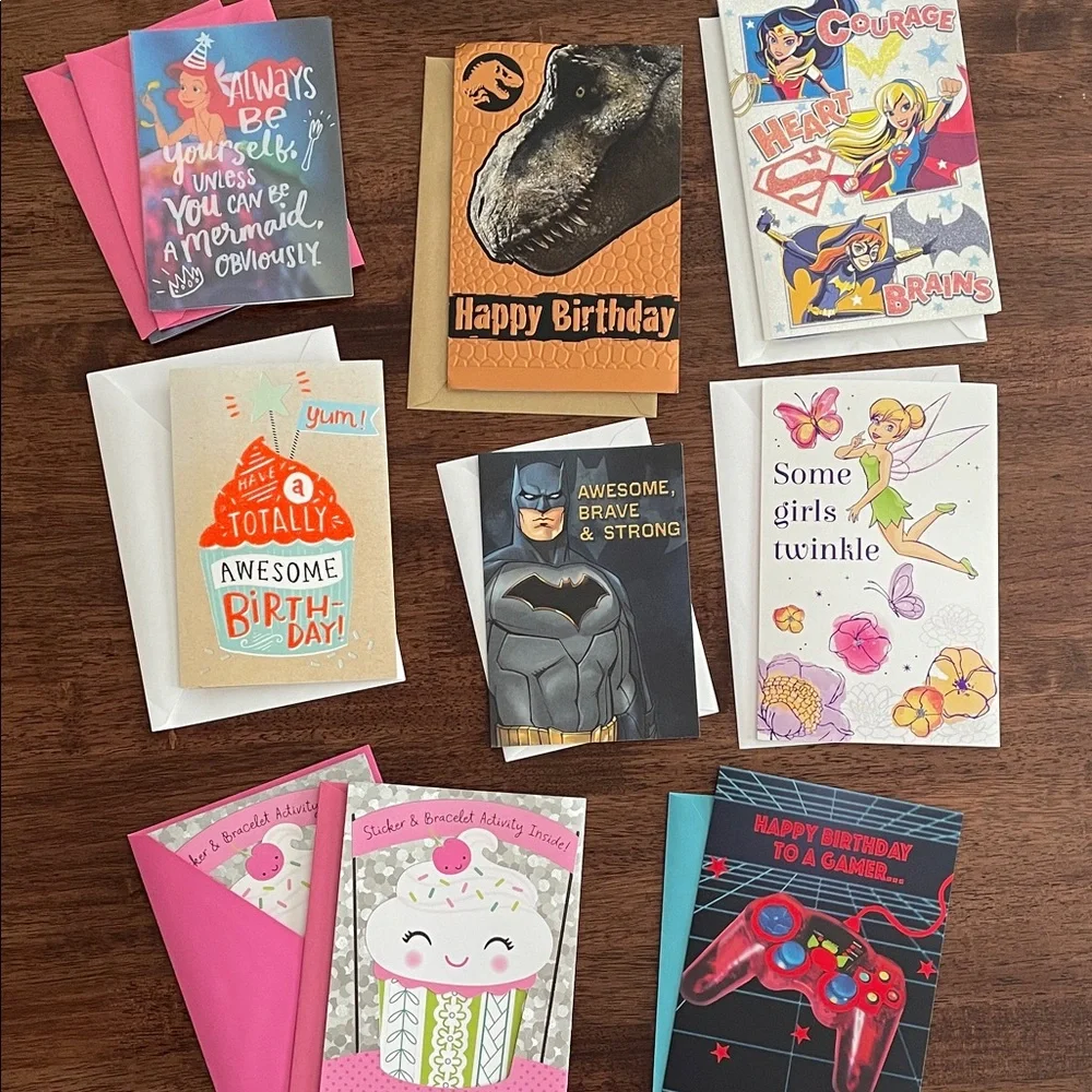 10 assorted kids themed birthday cards